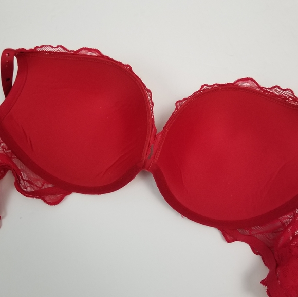 La Senza 36C Red Lace Overlay Push-Up Bra Thick Foam Padded Cups Underwire - Picture 6 of 10
